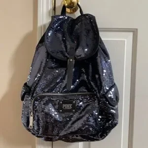 Victoria Secret PINK Blue  Sequin Drawstring Backpack Black Glitter Glam Victoria main image 3